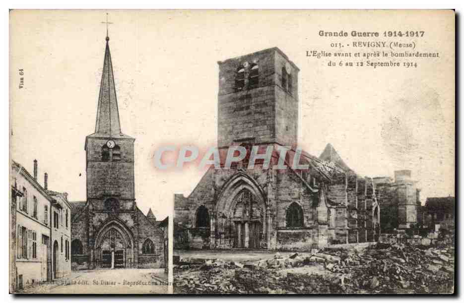 Église de Revigny (Meuse) — avant et après le bombardement du 6 au 12 septembre 1914 — St. Gisier, éditeur