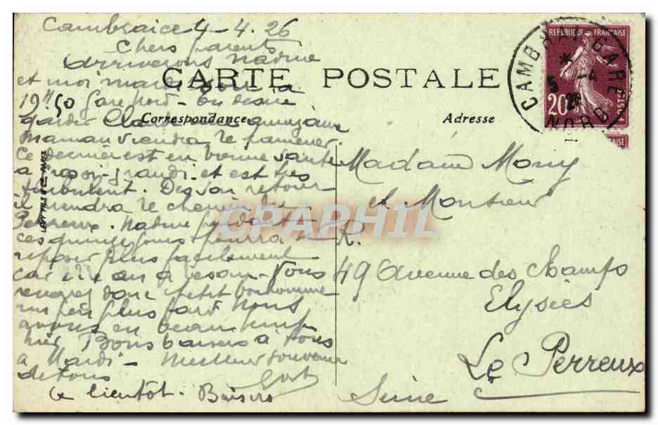 Cambrai - La Porte de Paris et la Cathedrale - CPA  — Rückseite