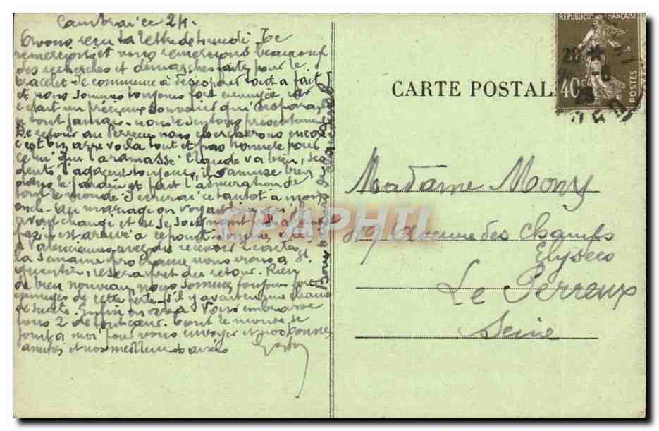 Cambrai — Incendie de l'Hôtel de Ville (octobre 1918) — éditeur inconnu, n° de série non visible — Rückseite