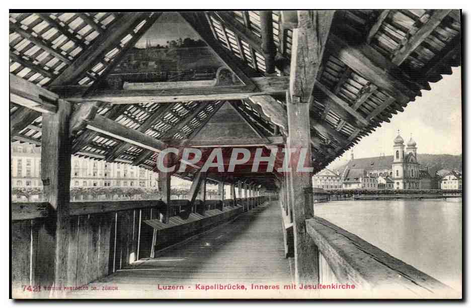 Luzern - Kapellbrücke, Inneres mit Jesuitenkirche — Verdrau Phototyp Co., Zürich, n° 7421