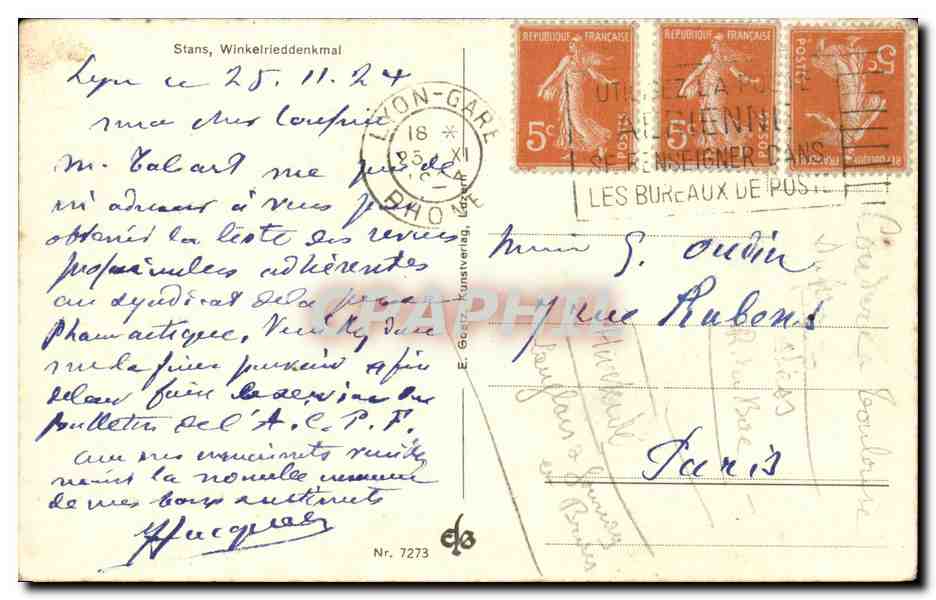 Suisse - Schweiz - Stans - Winkelrieddenkmal- CPA  — Rückseite