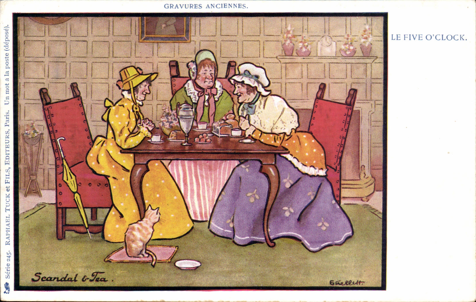 CPA Gravures anciennes Le Five o clock (folklore chat cat)