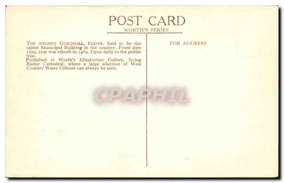 Grande Bretagne Great BRitain CPA The ancient Guildhall Exeter — Rückseite