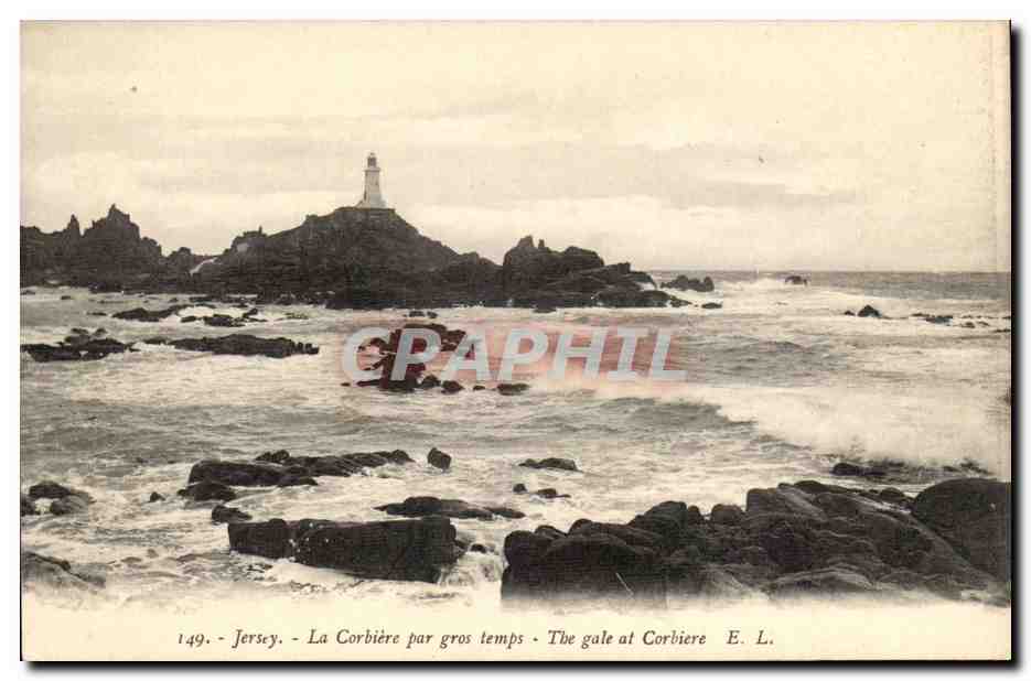 Grande Bretagne Great Britain CPA London Londres Jersey La corbiere par gros temps (lighthouse)
