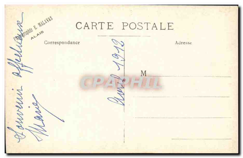 Femme en robe élégante — studio photographique — Photographe E. Malavas, Alais — Verso