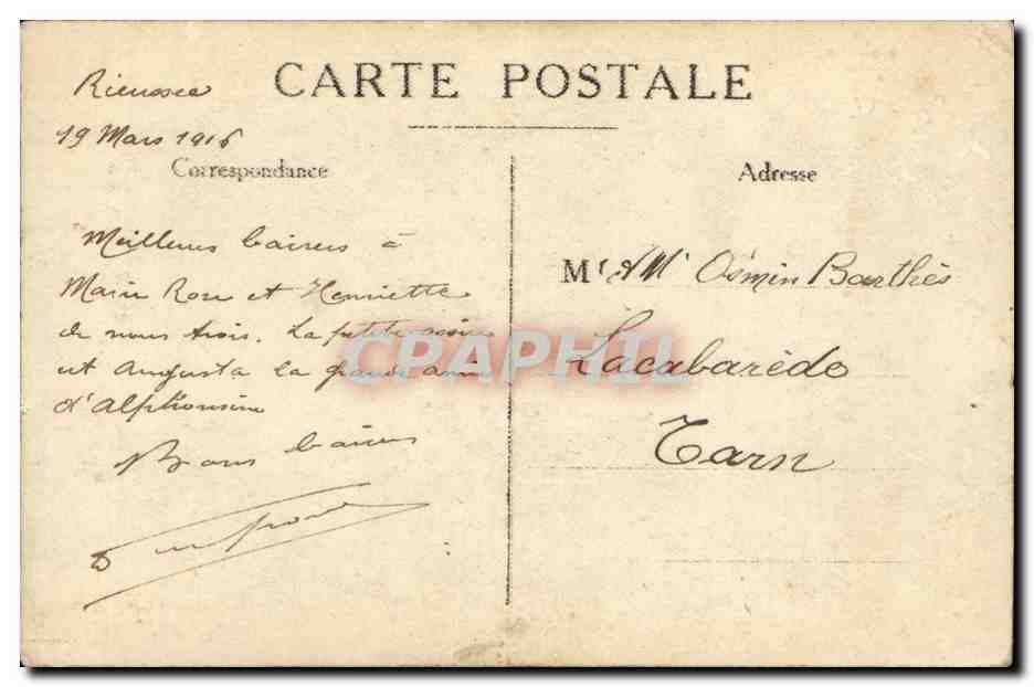 CARTE PHOTO Rieussec FAmille  — Verso