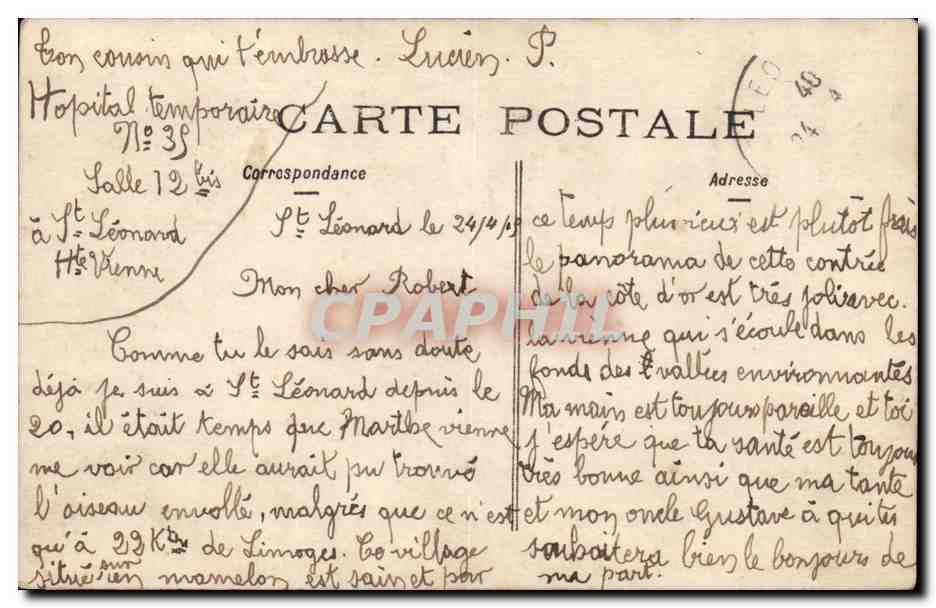 Gruppe von Soldaten und Krankenschwestern — Temporäres Krankenhaus n°35 in Saint-Léonard — Ansichtskarte CPAPHIL — Rückseite