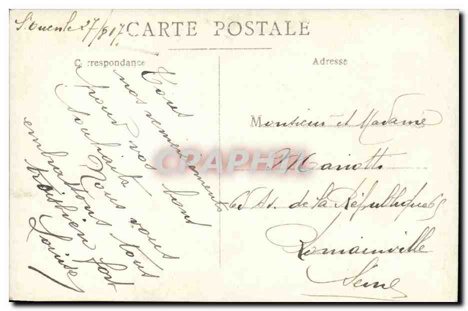CARTE PHOTO Saint Ouen (93) Femme pour Madame Mariotte Avenue de la Republique Romainville en 1917 — Rückseite
