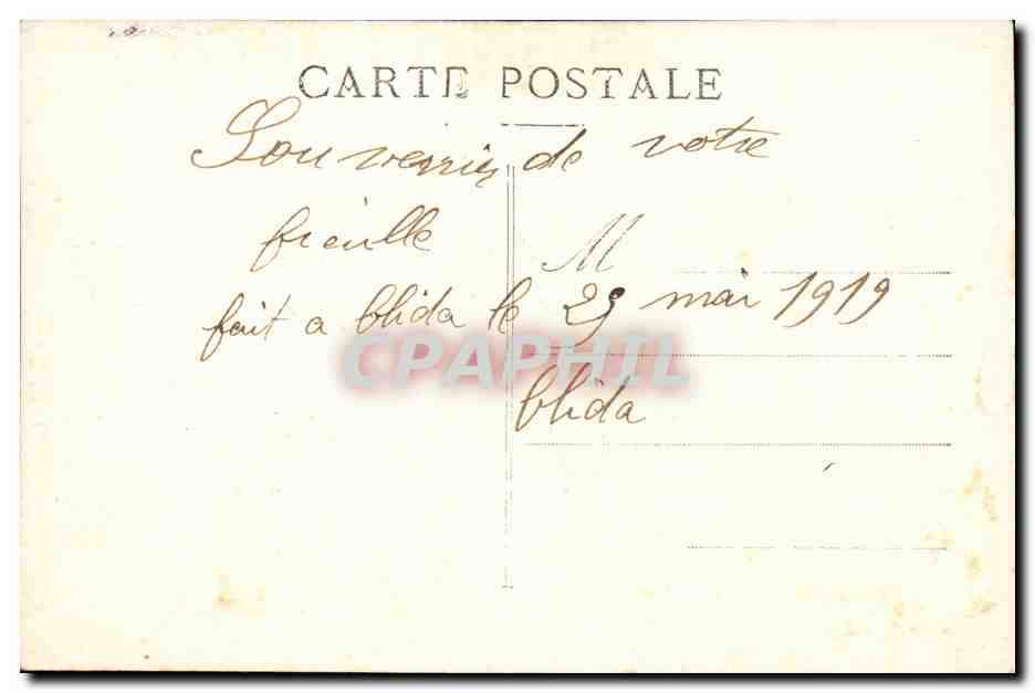 CARTE PHOTO Algerie Blida 1919  — Rückseite