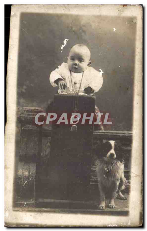 CARTE PHOTO Bebe et chien Parthenay