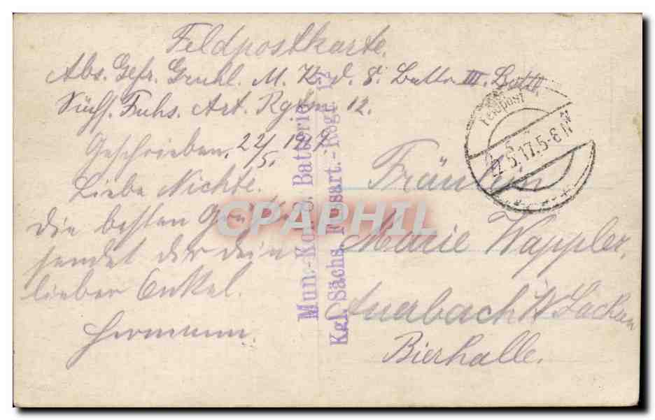 CARTE PHOTO Militaria FEldpostkarte  — Rückseite