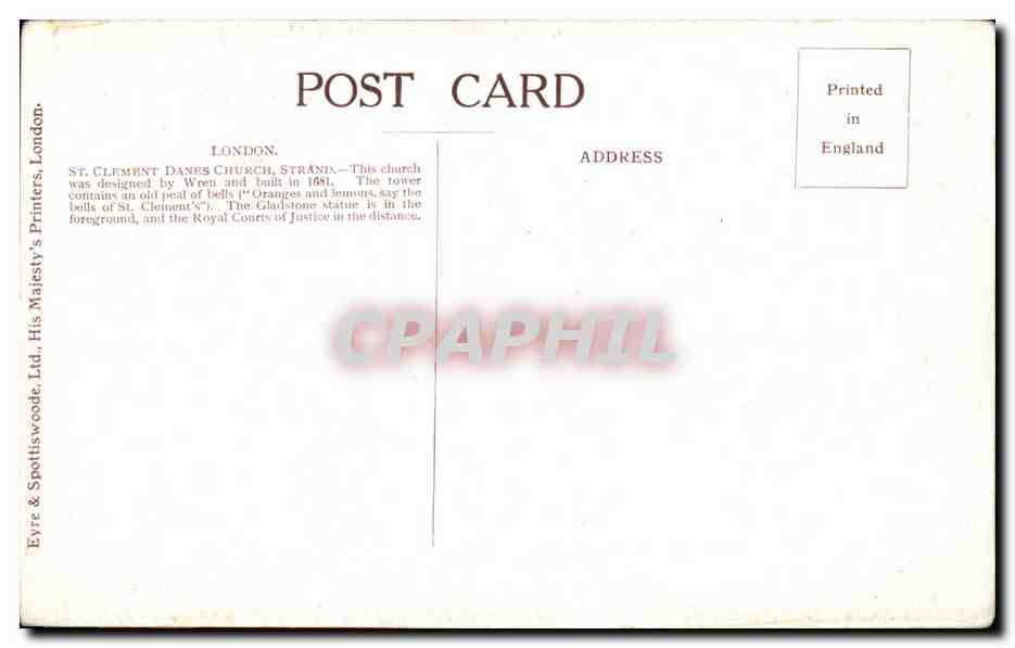 Angleterre - England - London - Londres - St Clement Danes Church - Strand - CPA  — Rückseite
