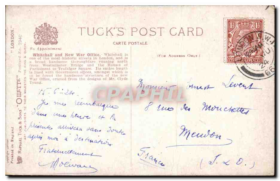Angleterre - England - London - Londres - Whitehall and New War Office - CPA  — Rückseite
