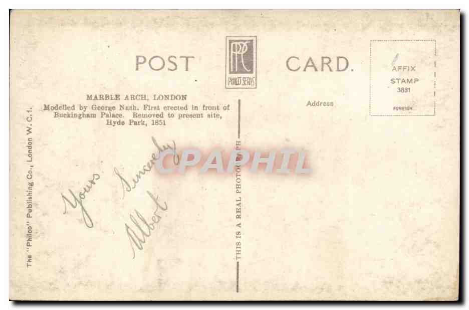 Angleterre - England - London - Londres - Marble Arch - CPA  — Verso