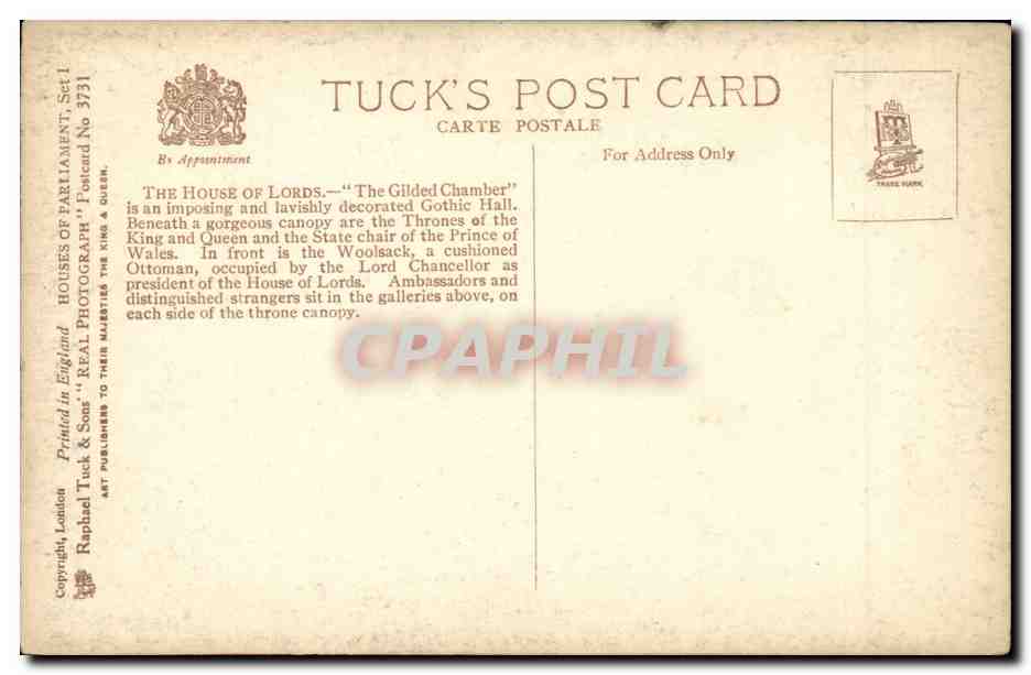 Angleterre - England - London - Londres - The House Of Lords - CPA  — Rückseite