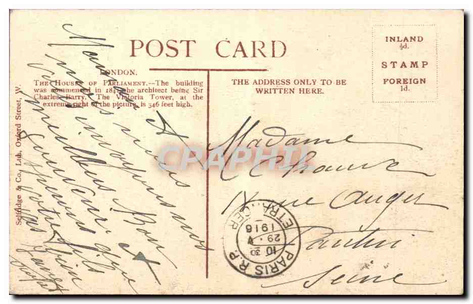 Angleterre - England - London - Londres - The House of Pariment 1906 - CPA  — Verso