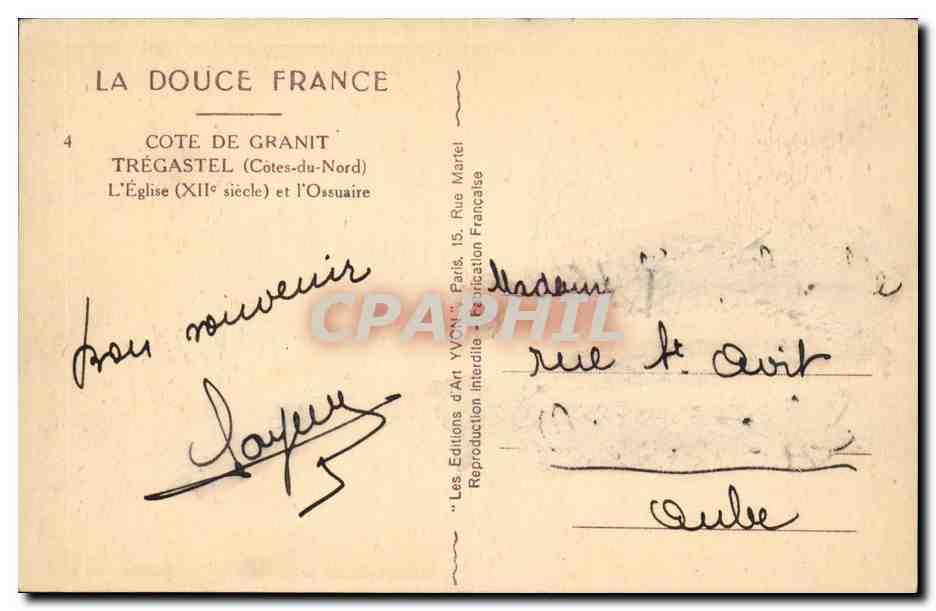 Tregastel CPA L'eglise et l'ossuaire — Rückseite