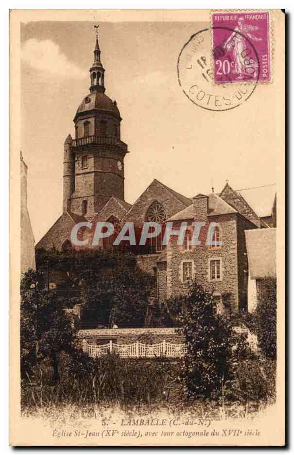 Lamballe (Côtes-du-Nord) — Église Saint-Jean (XVe siècle), avec tour octogonale du XVIIe siècle — Arland, éditeur, Nantes