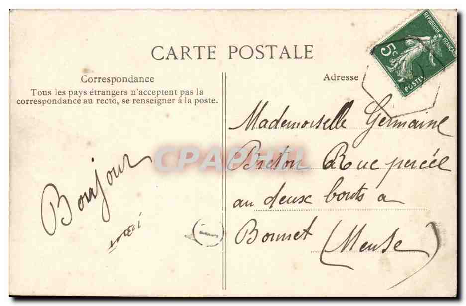 CPA Fantaisie Femme Le langage des timbres Semeuse — Rückseite