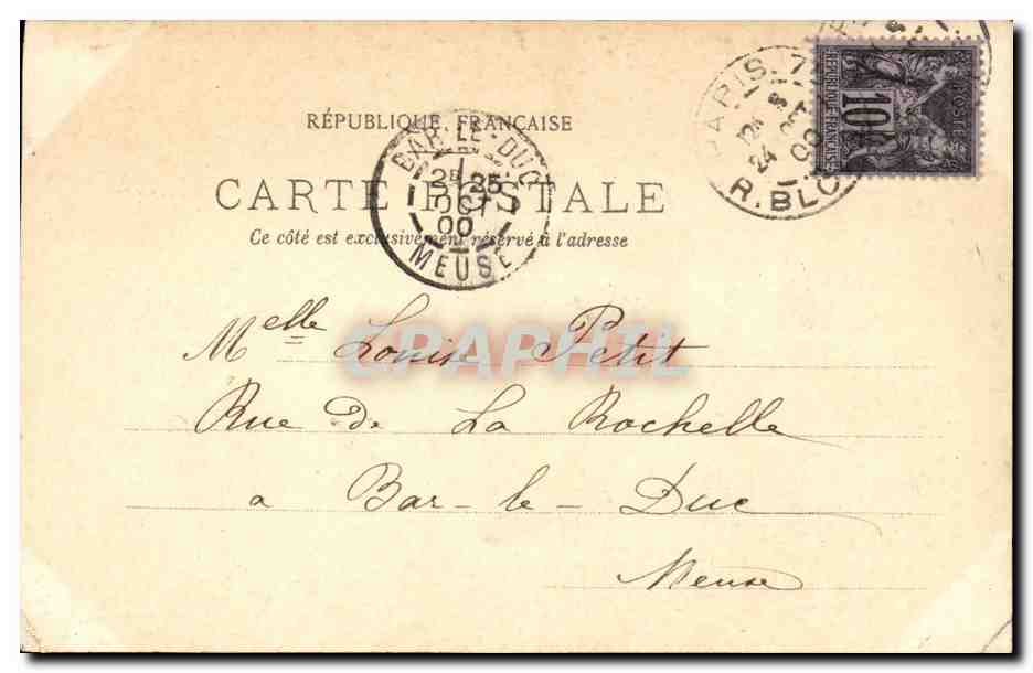 Exposition Universelle de Paris 1900 — Carte postale illustrée avec timbres nationaux — éditeur non visible — Verso