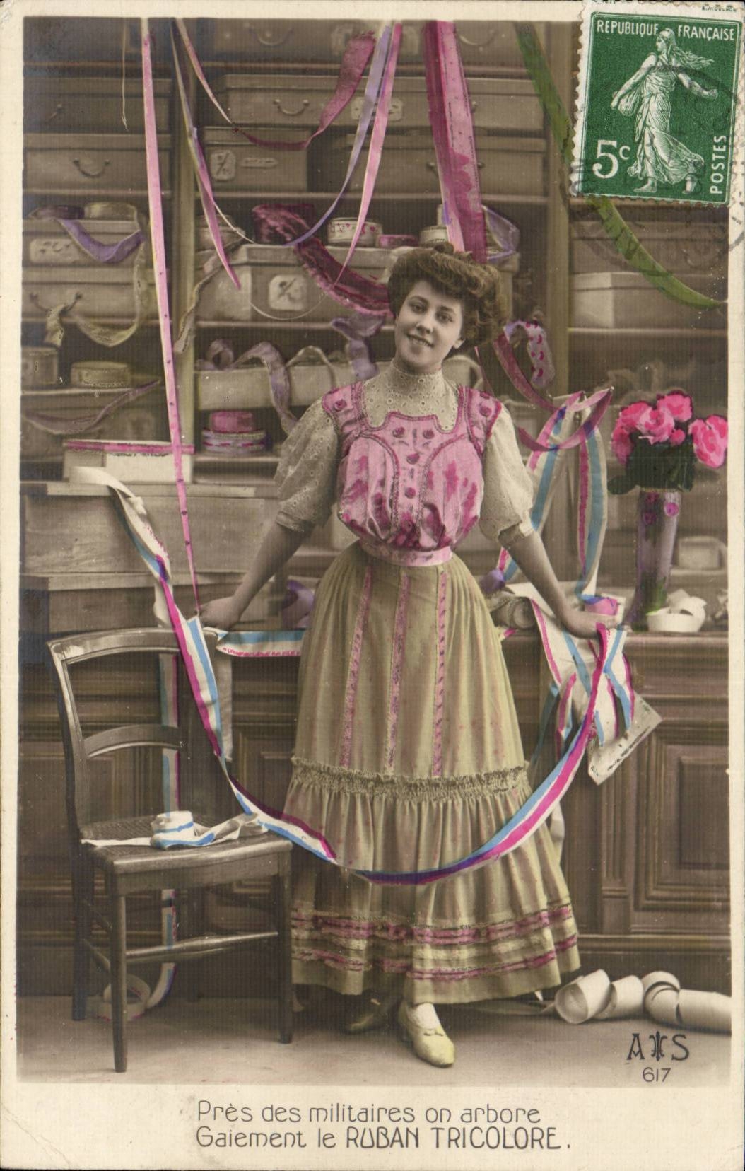 Woman in a tricolor ribbon shop — publisher ATS no. 617