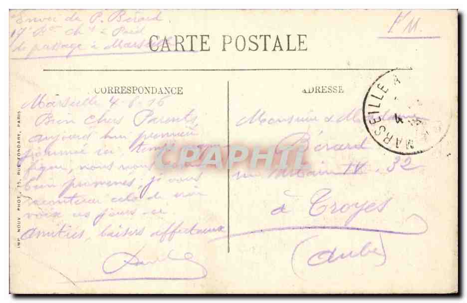 MARSUELLA — El Puerto Viejo — IMP. NOUV. PHOT. 75, CALLE FONDANT, PARÍS — Reverso