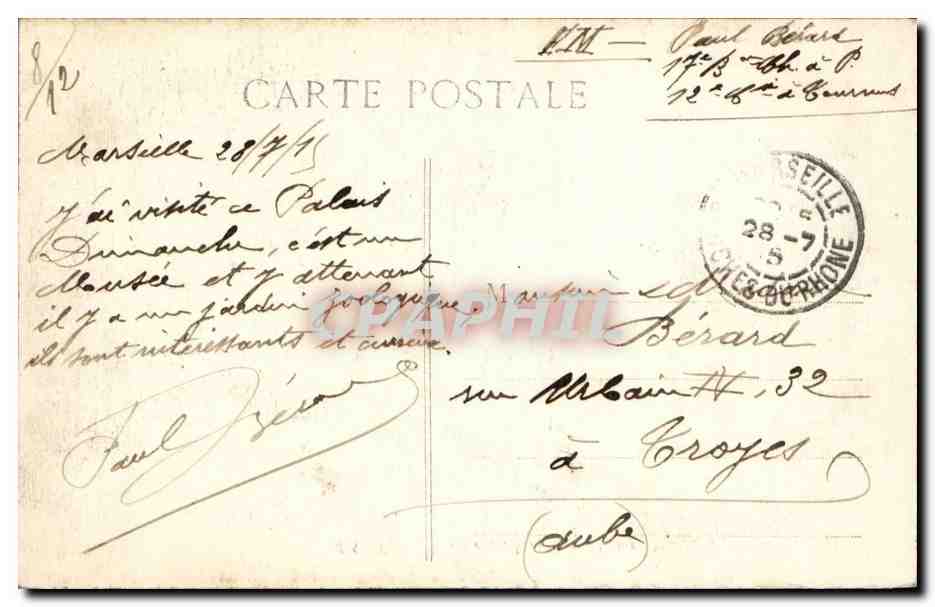 Marseille CPA Le palais Longchamp — Rückseite