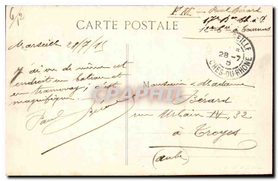 Marseille CPA La corniche (Prophete) — Verso