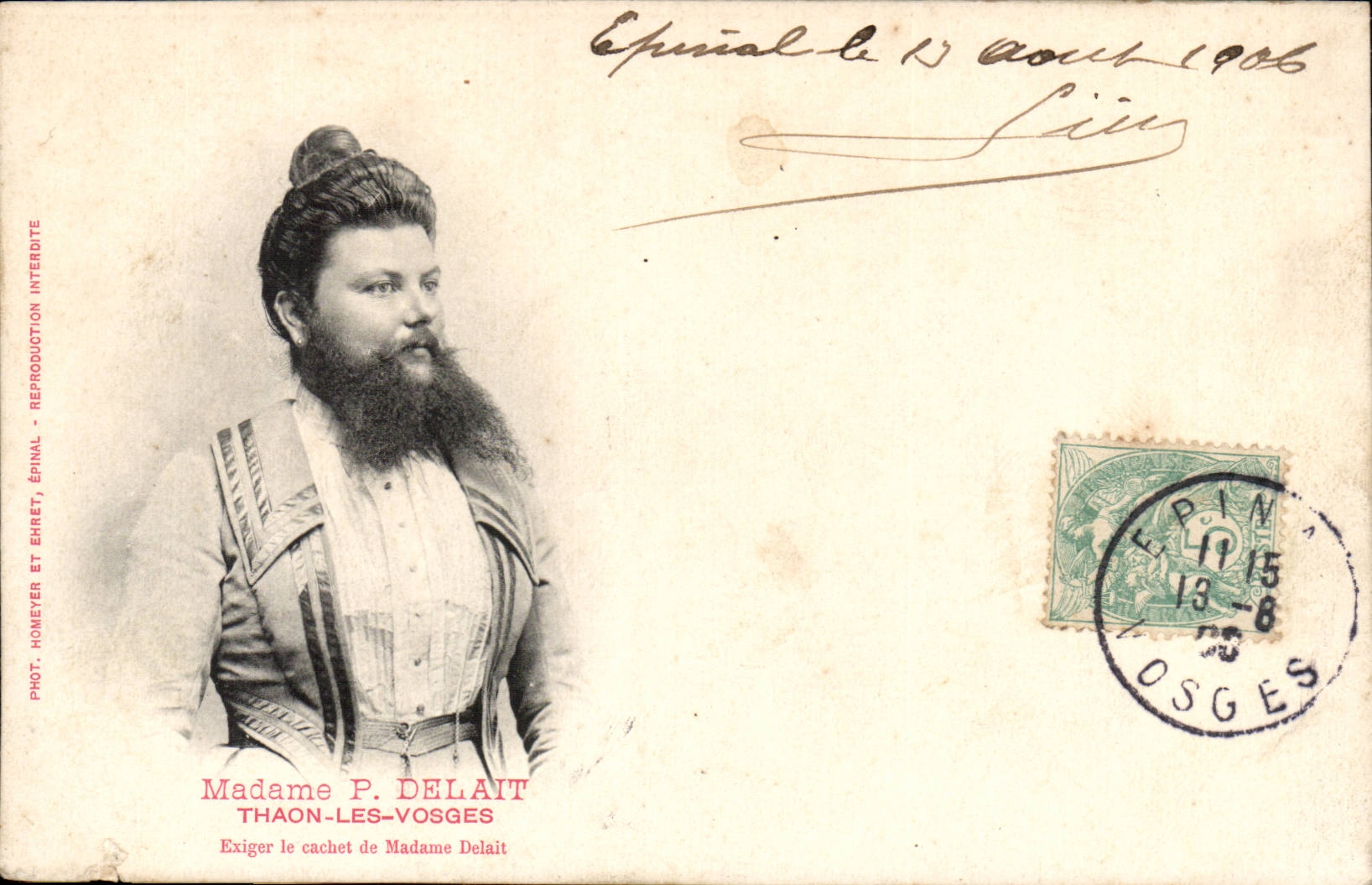 CPA Thaon Les Vosges Madame Delait(Monstre femme a barbe Vosges beard) TOP