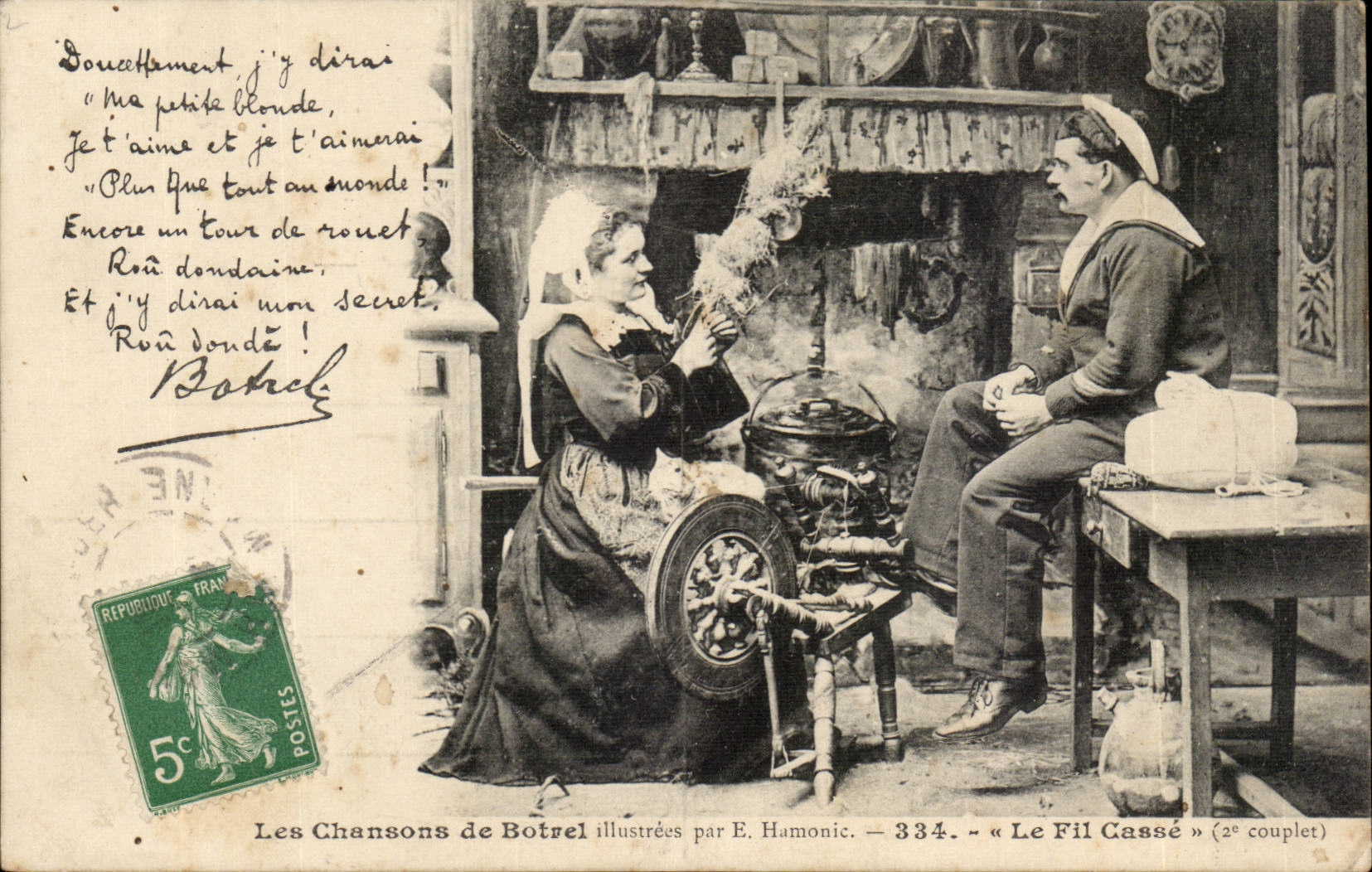 CPA Les chansons de Botrel le fil casse (couple)