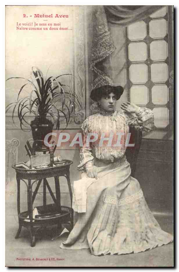 Femme en robe élégante — texte poétique — Phototypie A. Benoquet & Cie, Nancy