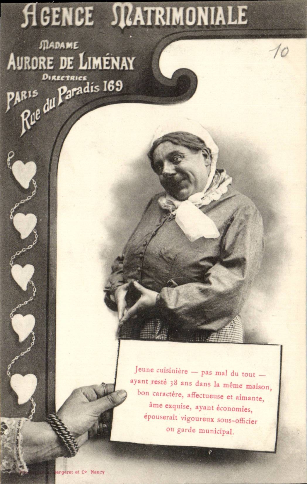 Agence Matrimoniale — Madame Aurore de Liménay, Directrice — Bergeret et Cie, Nancy