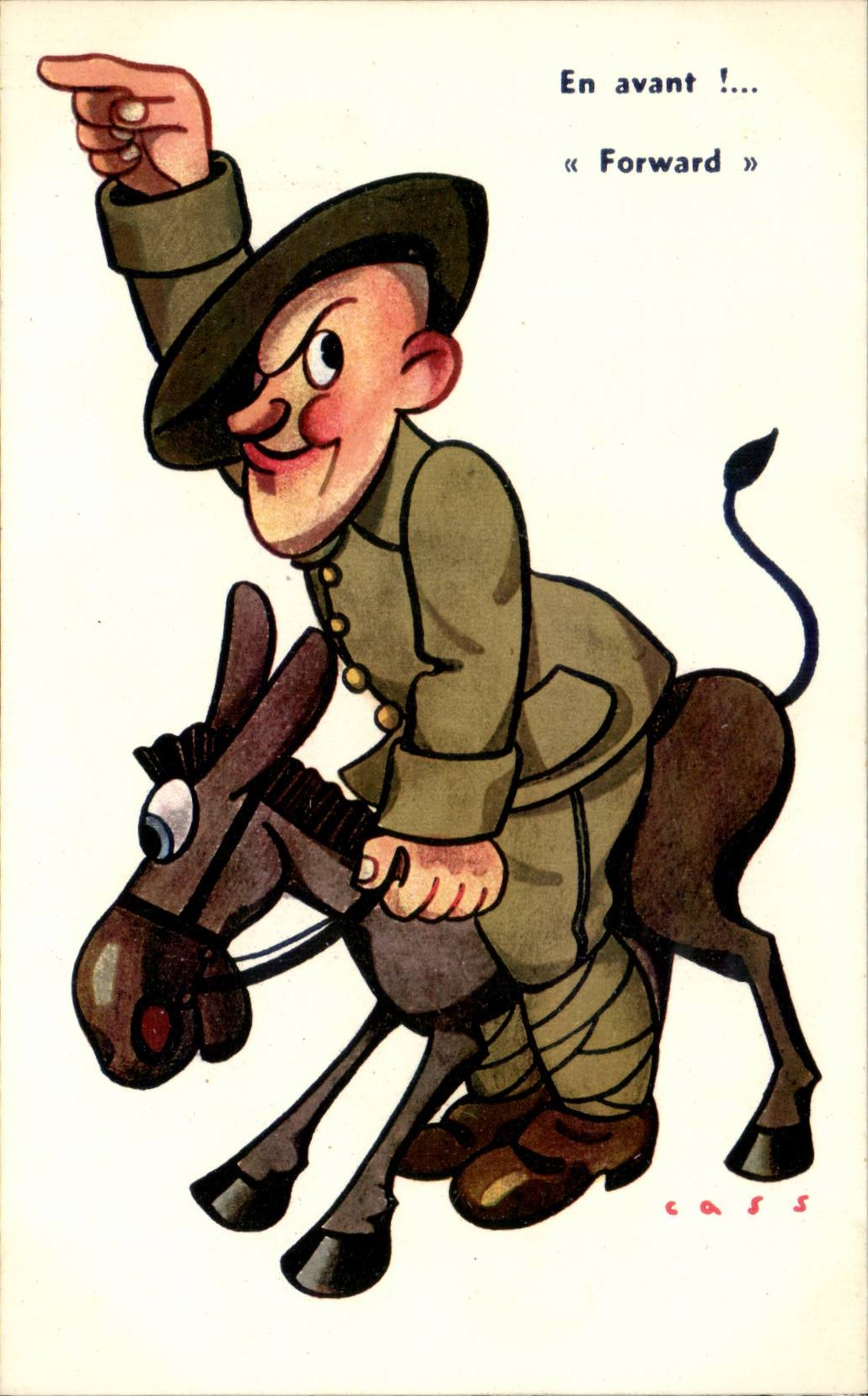CPA Illustrateur Cass En avant Forward (militaria soldat cheval horse) 