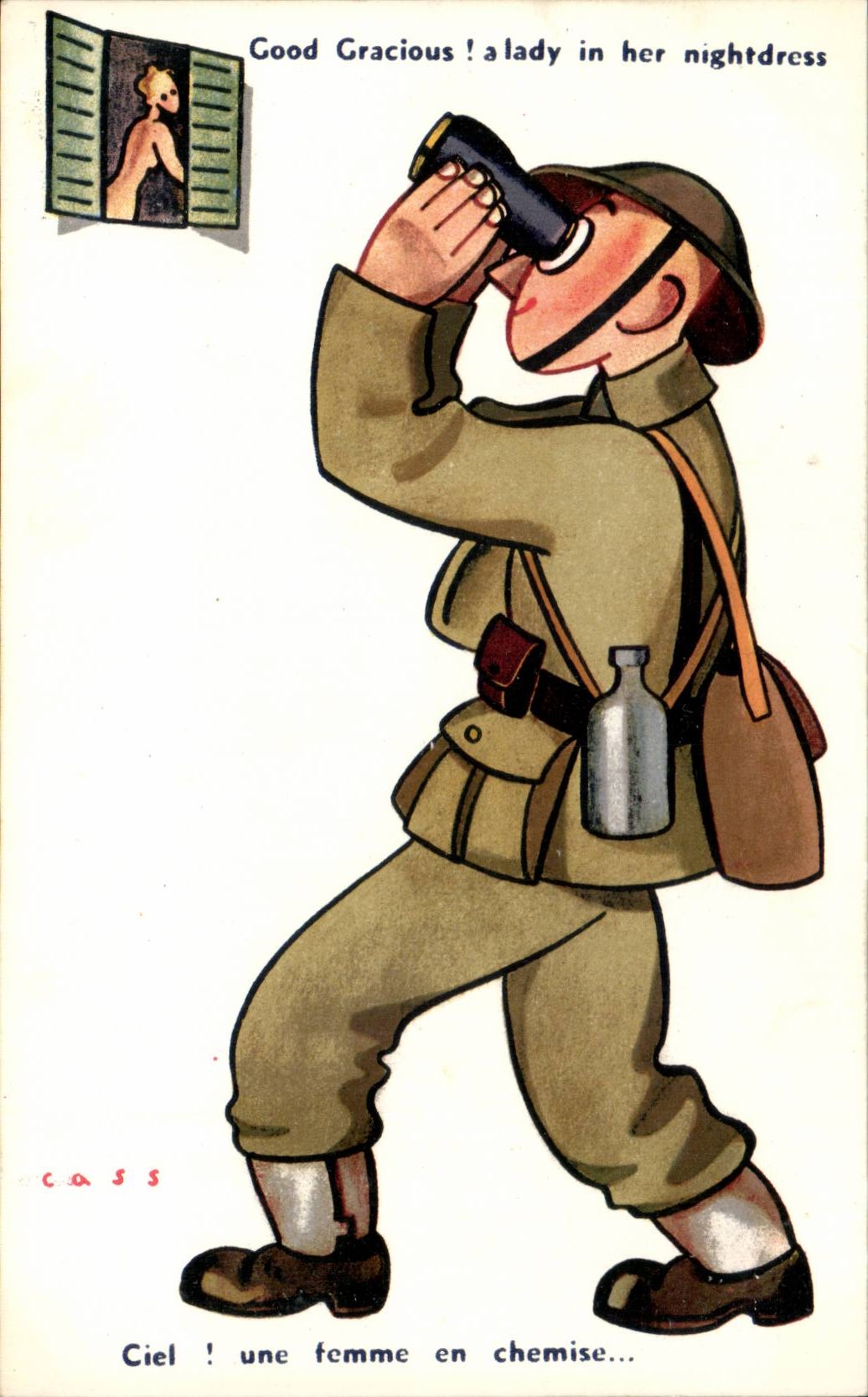 CPA Illustrateur Cass Ciel une femme en chemise ! (militaria soldat) 