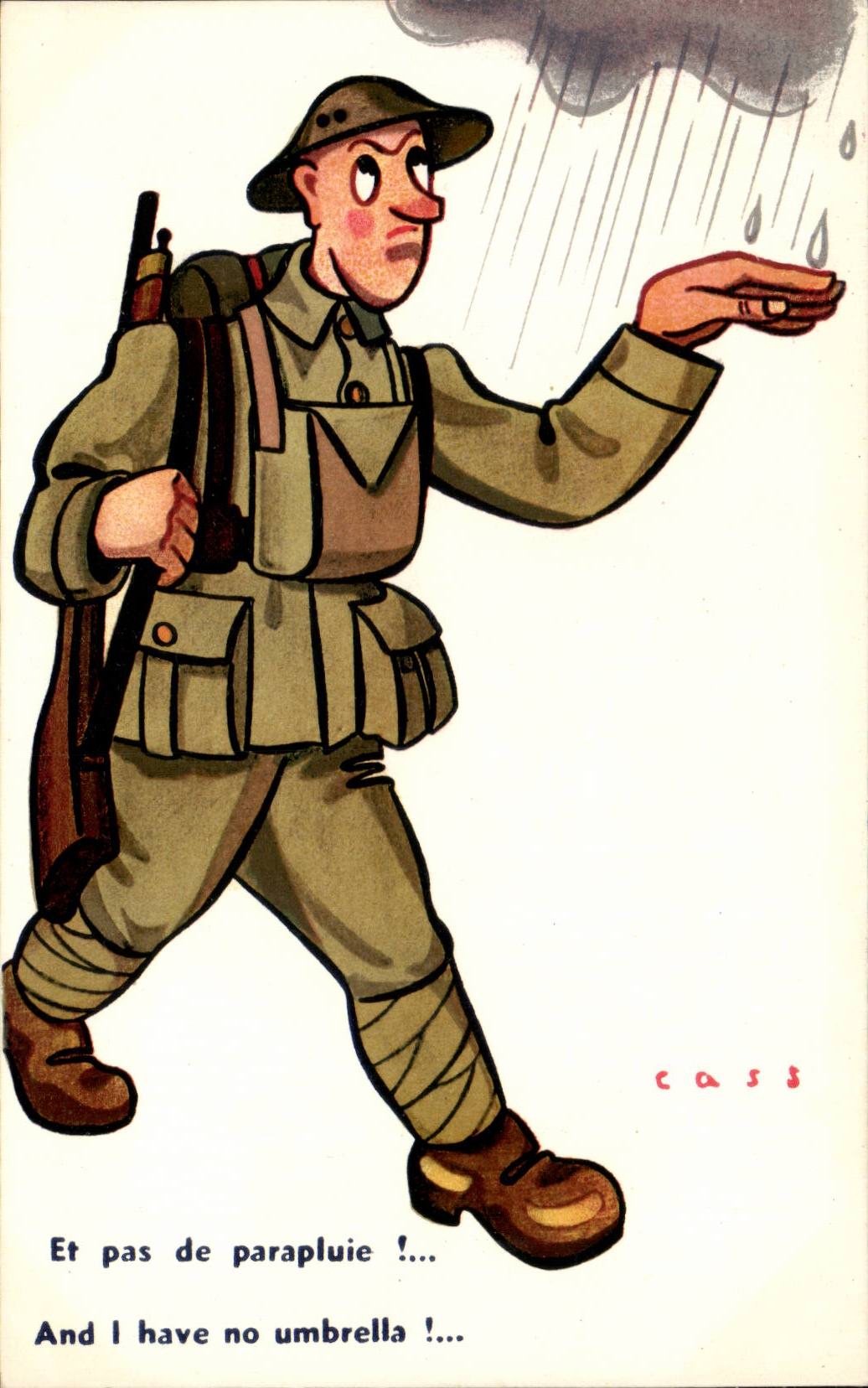CPA Illustrateur Cass Et pas de parapluie (militaria soldat) 
