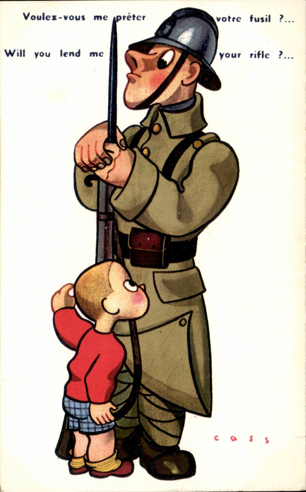 CPA Illustrateur Cass Voulez vous me preter votre fusil (militaria soldat gun) 