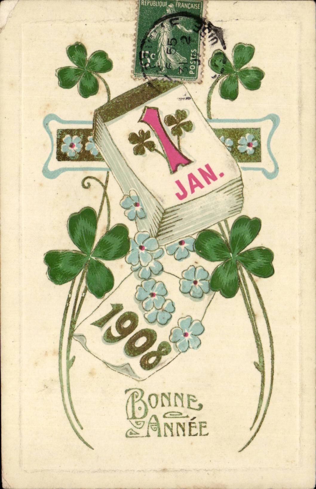 CPA Fantaisie Voeux Bonne annee 1908 Trefle