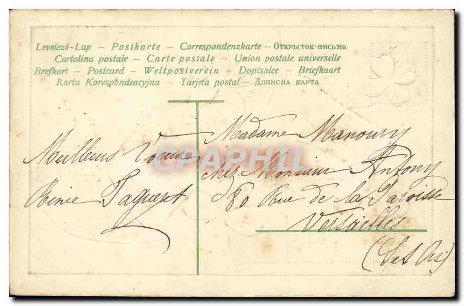 CPA Fantaisie Voeux Bonne annee 1908 Trefle — Verso