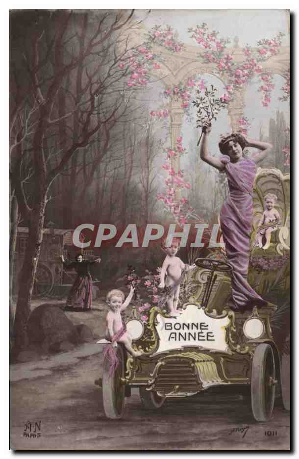 CPA Fantaisie Fantaisie Femme Bonne annee (automobile)