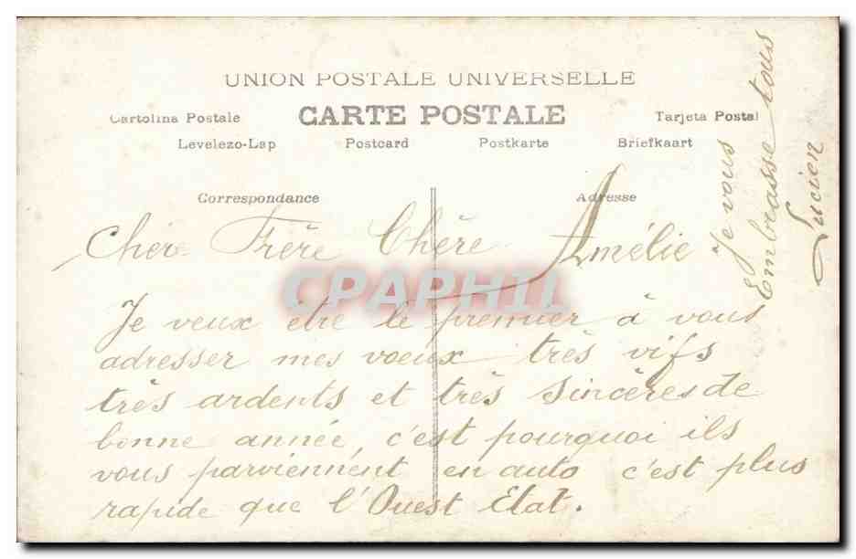 CPA Fantaisie Fantaisie Femme Bonne annee (automobile) — Rückseite