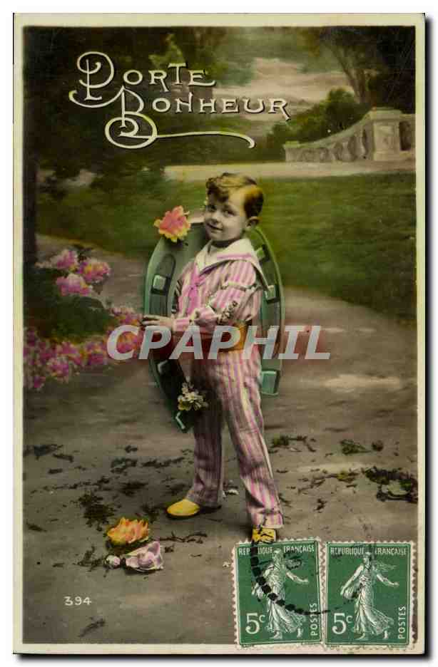 CPA Fantaisie Enfant Porte bonheur Fer a cheval