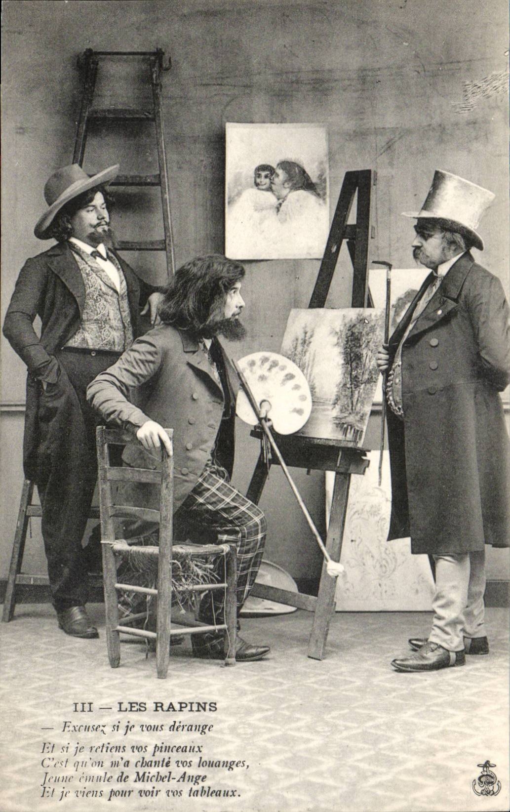 CPA Les rapins Humour Artistes