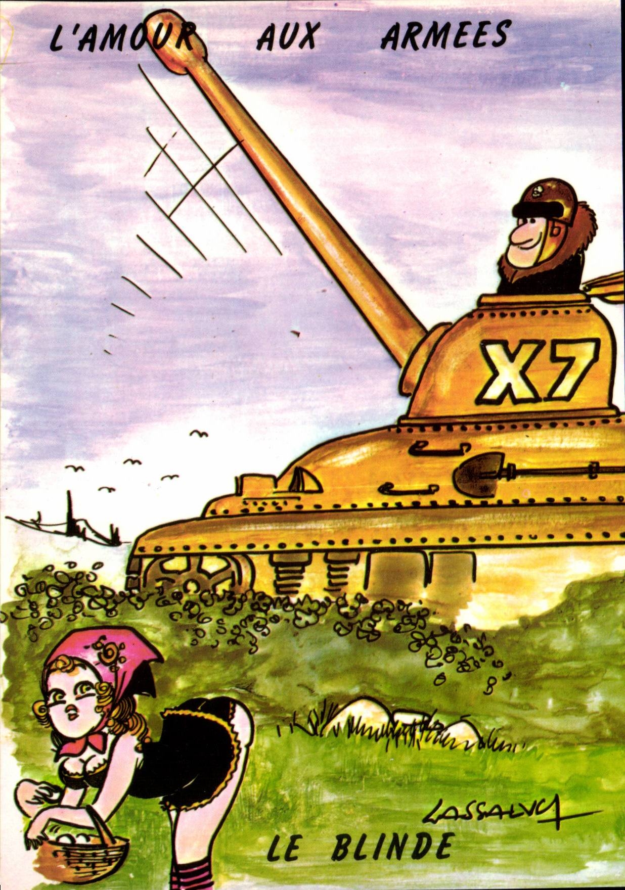 CPM Humour erotique L'amour aux armees Le blinde (tank)