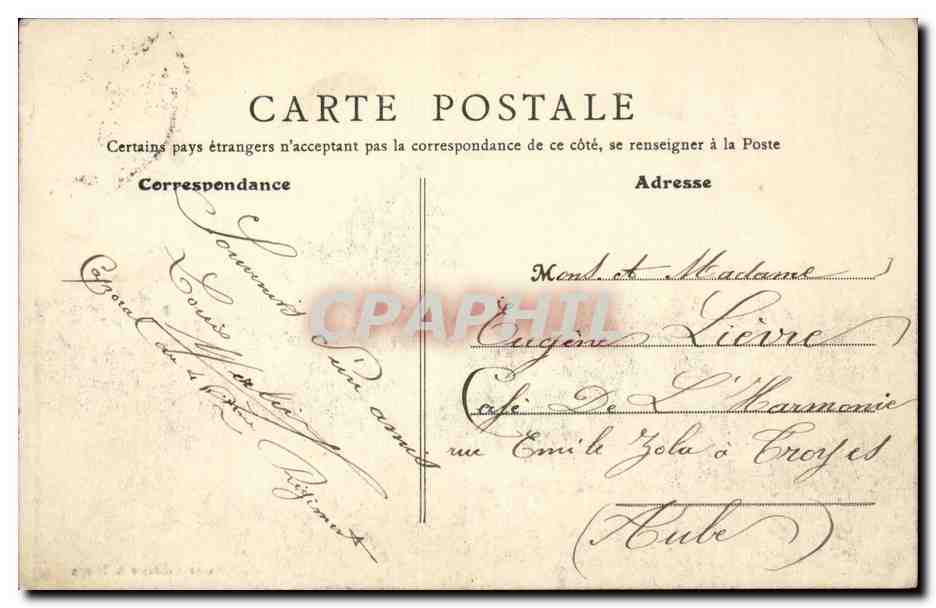 Militaria CAmp de Mailly CPA Arrivee des 46 et 89eme regiments d'infanterie (Photographie S Liegeois grand bazar) — Verso