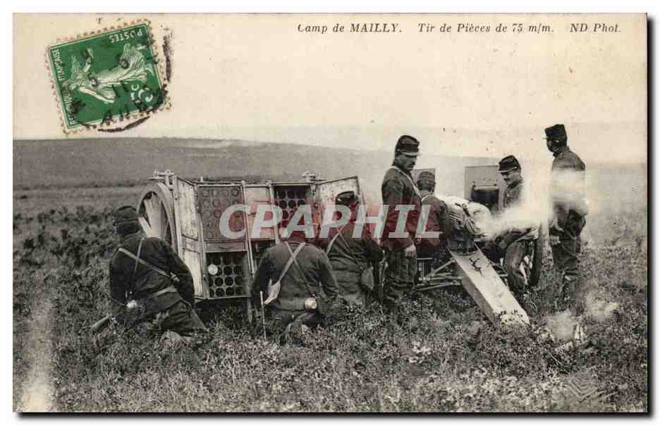 Militaria CAmp de Mailly CPA tir de pieces de 75 mm