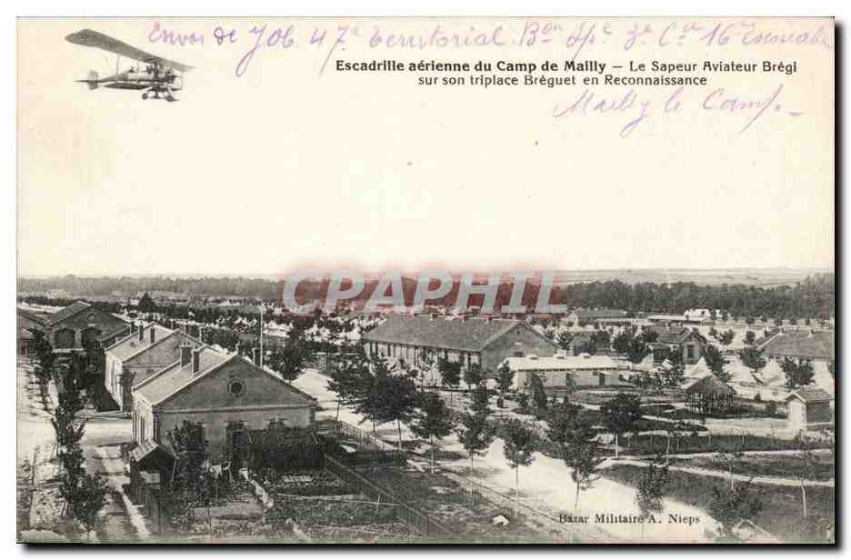 CPA Militaria CAmp de Mailly Escadrille aerienne Sapeur Aviateur Bregi sur son triplace Breguet en reconnaissance TOP