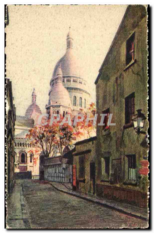 CPA Paris Montmartre La basilique vue de le rue du Chevalier de la Barre