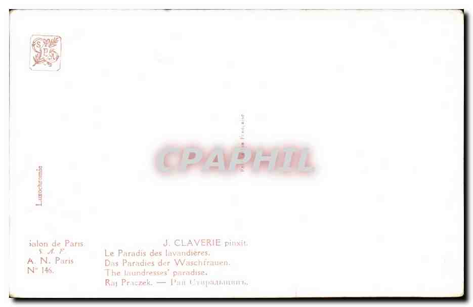 CPA Paris SAlon de 1911 Societe des artistes francais J Claverie Le paradis des Lavandieres — Rückseite