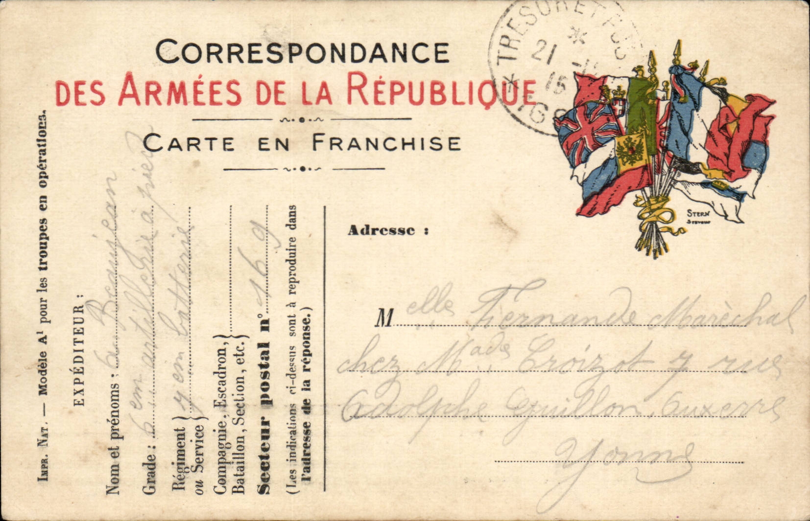 Correspondance des Armées de la République — Carte en franchise — éditeur Stern