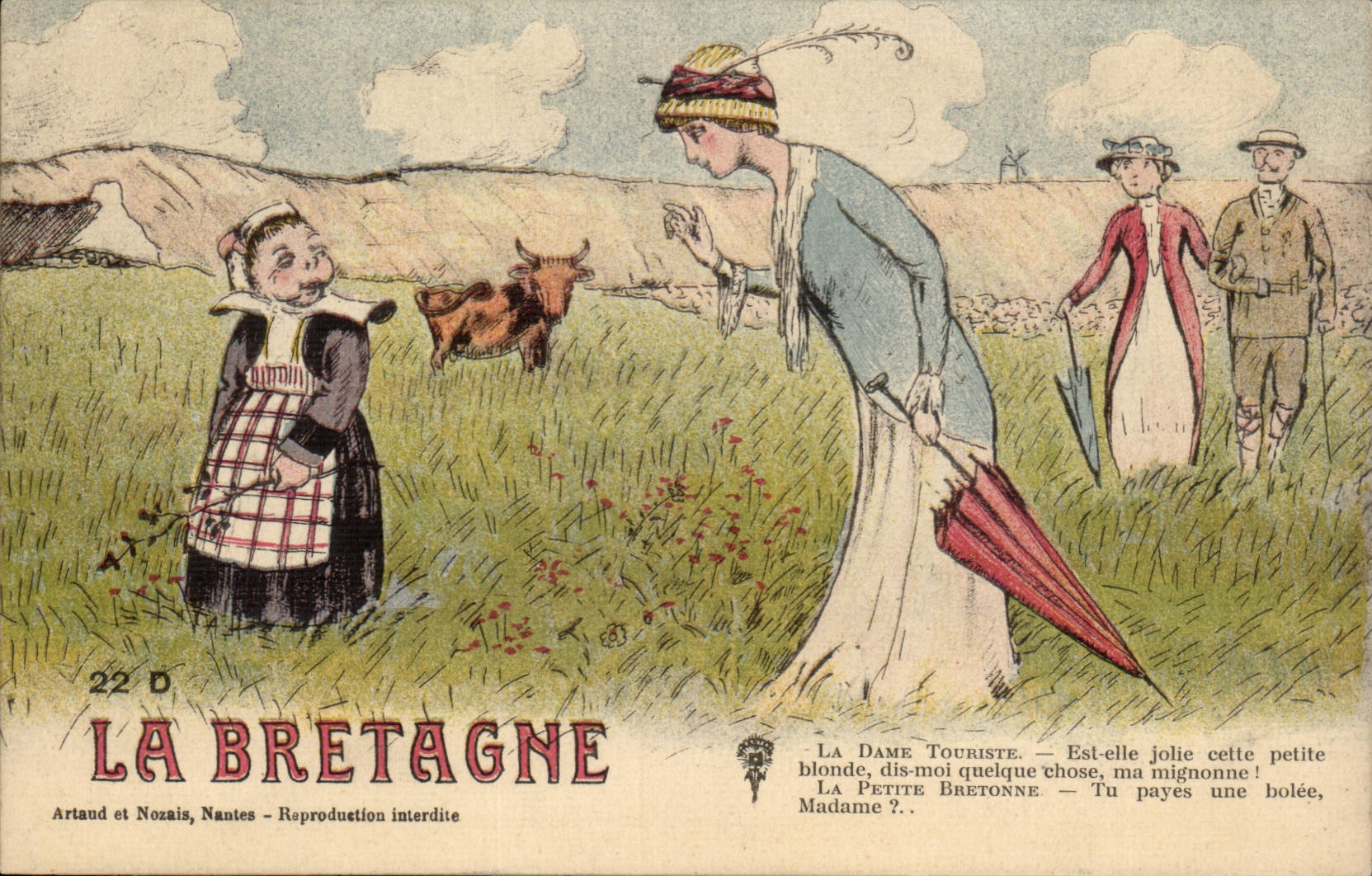 CPA Illustrateur La Bretagne la dame touriste Bretonne Vache 